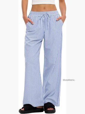 Striped Gingham Pajama Pants Wide Leg Lounge Bottoms with Pockets Y2K